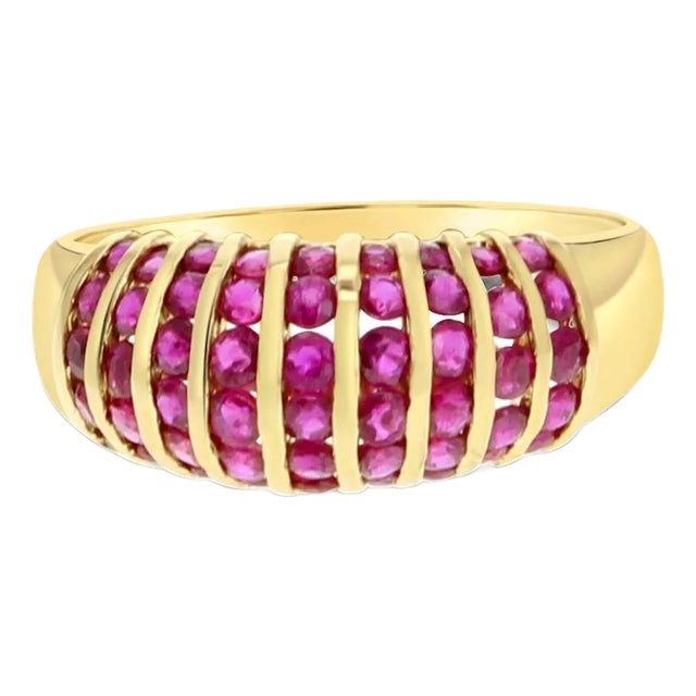 Ruby Cluster Cocktail Ring 14k Yellow Gold, Size 8 For Sale