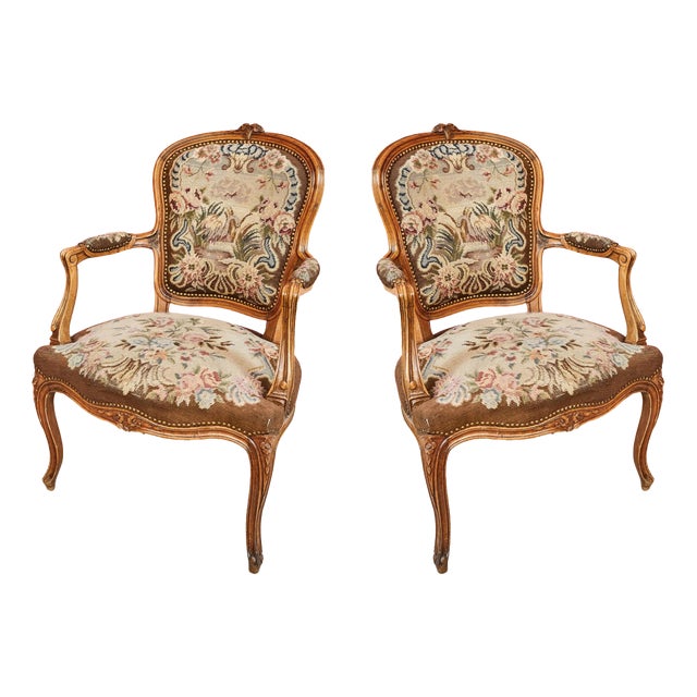 Rococo Armchairs with Tapestry Upholstery, Set of 2 For Sale