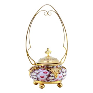 Gold-Plated Silver and Murano Glass Bonbonniere with Floral Motifs Embossing and Spherical Feet For Sale