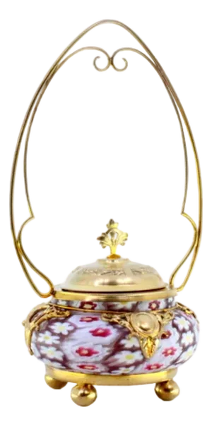 Gold-Plated Silver and Murano Glass Bonbonniere with Floral Motifs Embossing and Spherical Feet