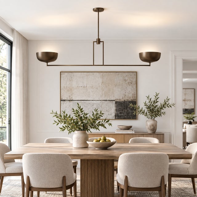 Bring a refined linear presence to the room with this handcrafted brass 2-light chandelier, designed with a long...