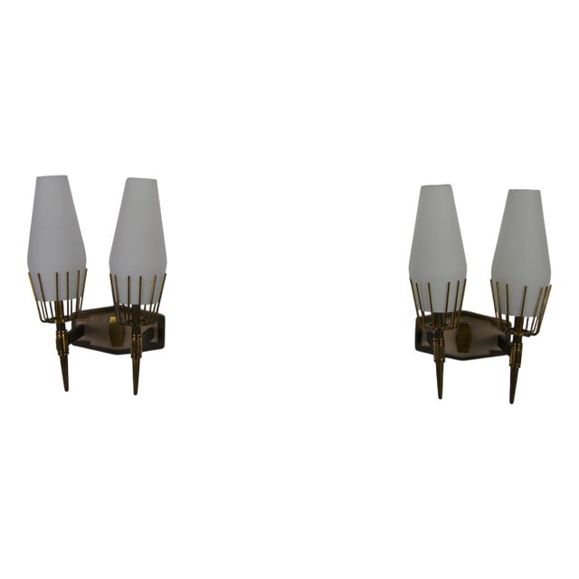 Brass Wall Lamps from Stilnovo, Italy, 1960s, Set of 2 For Sale