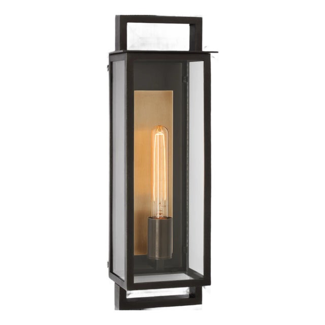 Ian K. Fowler for Visual Comfort Signature Halle Medium Narrow Wall Lantern in Aged Iron with Clear Glass For Sale