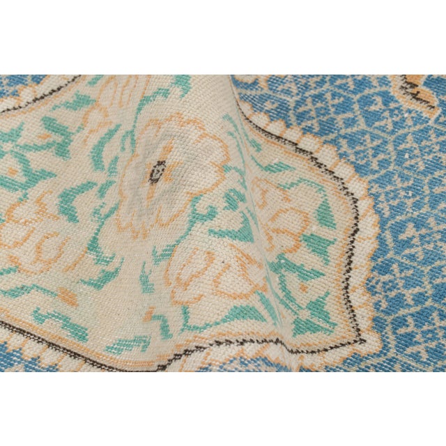 Textile Vintage Zeki Müren Rug in Blue With Colorful Floral Medallion, From Rug & Kilim For Sale - Image 7 of 8