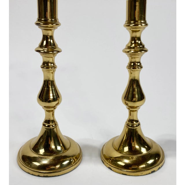 Vintage Brass Candlestick Holder Pair For Sale - Image 4 of 4