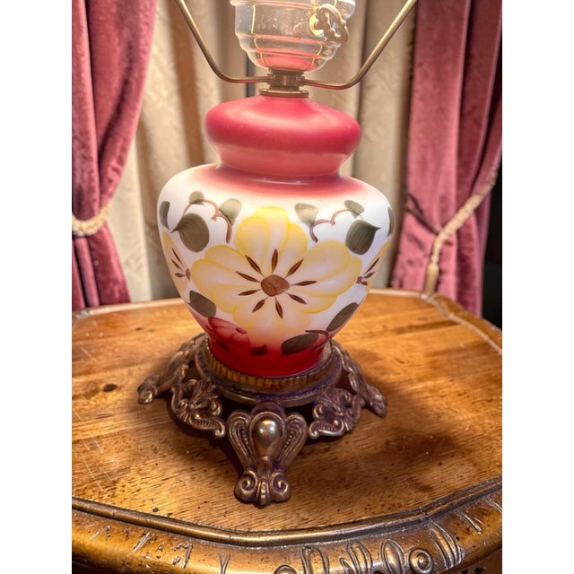 1960s Vintage Hurricane Gone With the Wind Electric Lamp Hand Painted Flowers For Sale - Image 5 of 10