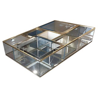 Vintage Italian Crystal Coffee Table with Brass Details For Sale