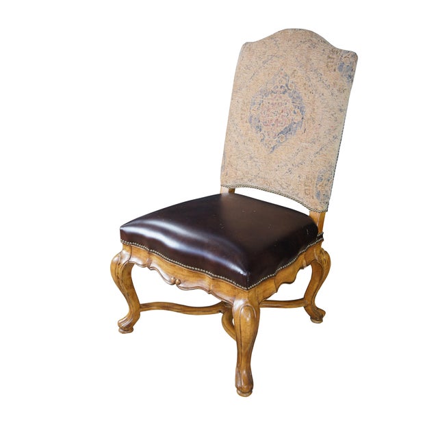 French Country 8 Thomasville Italian Hills of Tuscany Bibbiano Leather Nailhead Dining Chairs For Sale - Image 3 of 13