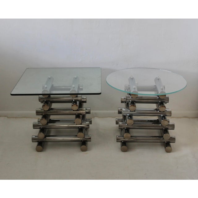 Paul Mayen Style Chrome Tubular Stacked Side Tables Vintage-a Pair For Sale - Image 15 of 17