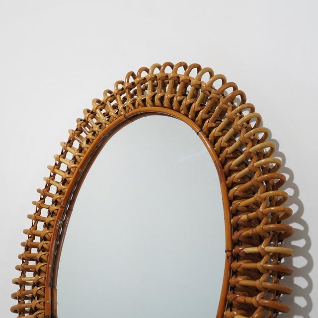 Wall Mirror with Rattan Frame, 1950s For Sale - Image 6 of 12
