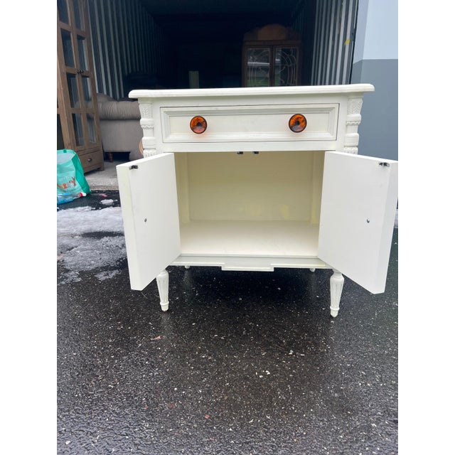 Julia Gray Hand-Painted Designer Nightstand For Sale - Image 4 of 7