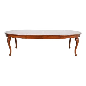 Baker Furniture French Provincial Louis XV Carved Cherry Wood Extension Dining Table, Newly Refinished
