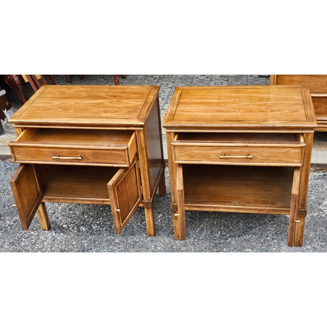 Wood Mid-Century Provincial Walnut Single Drawer and Cabinet Bedside Tables, Pair For Sale - Image 7 of 9