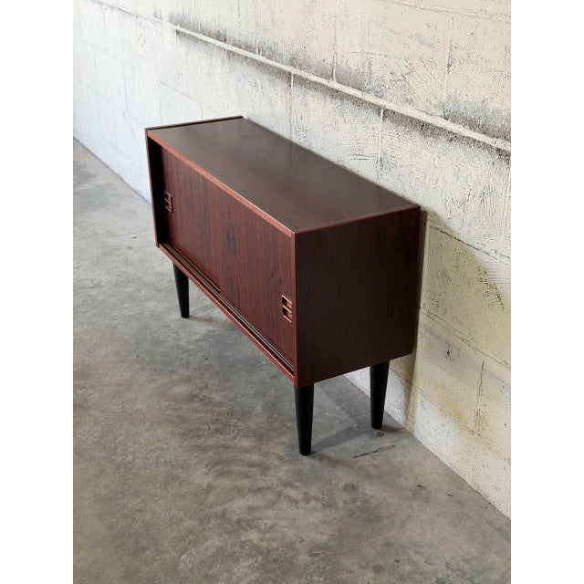 Rosewood Sideboard Credenza With Dual Sliding Doors Danish Mid-Century Modern 1970s For Sale - Image 9 of 11