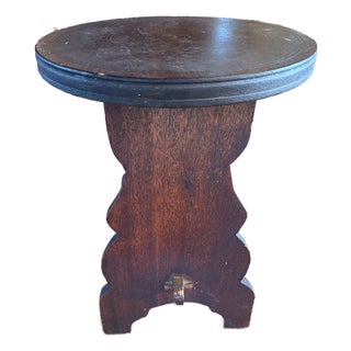 Antique Primitive Wooden Milking Stool – Round Top Farmhouse Tabouret, Circa 1900 For Sale