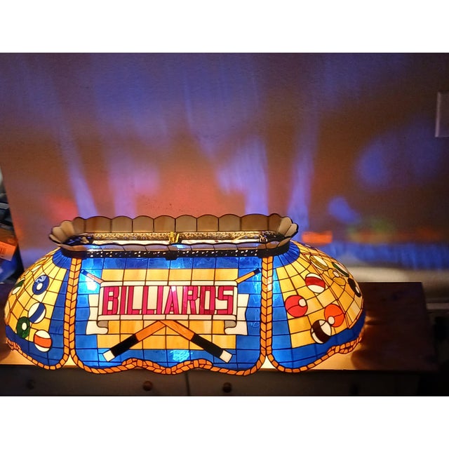 1990s 1990sVerified Ram Cf-50 Blue/Cream Tiffany Glass Billiards Light — Tested — Uncommon Blue/Cream Colorway For Sale - Image 5 of 9