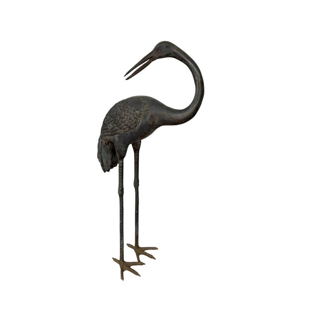 A Pair of Vintage Bronze Crane Garden Sculptures For Sale - Image 4 of 12