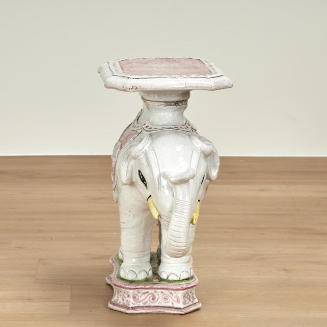 Vintage Italian Glazed Terra Cotta Elephant Stand For Sale In West Palm - Image 6 of 12