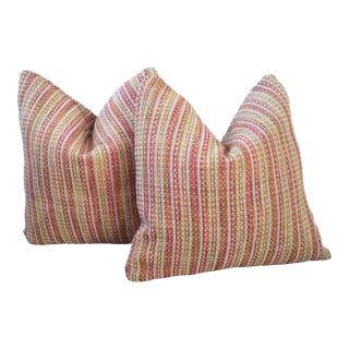 Mid-Century Modern Multi-Colored Striped Woven Chenille Accent Pillows - a Pair For Sale