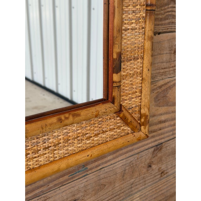 Vivai del Sud Vintage Coastal Tortoise Bamboo & Woven Rattan Wall Mirror For Sale - Image 4 of 12