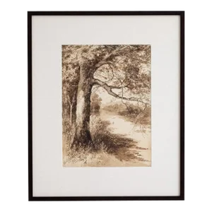 Framed Sepia Tone Watercolor Landscape, 1887