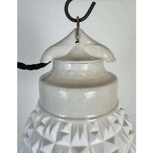 Industrial Vintage White Porcelain Pendant Light, 1970s For Sale - Image 3 of 16
