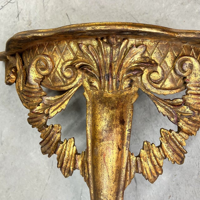 Florentine Rare Large Mid Century French Style Gilt Wall Console Table Made in Italy For Sale - Image 4 of 12