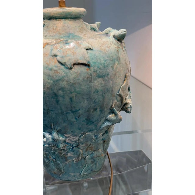 French Ceramic Lamp in Turquoise Glaze For Sale - Image 10 of 11