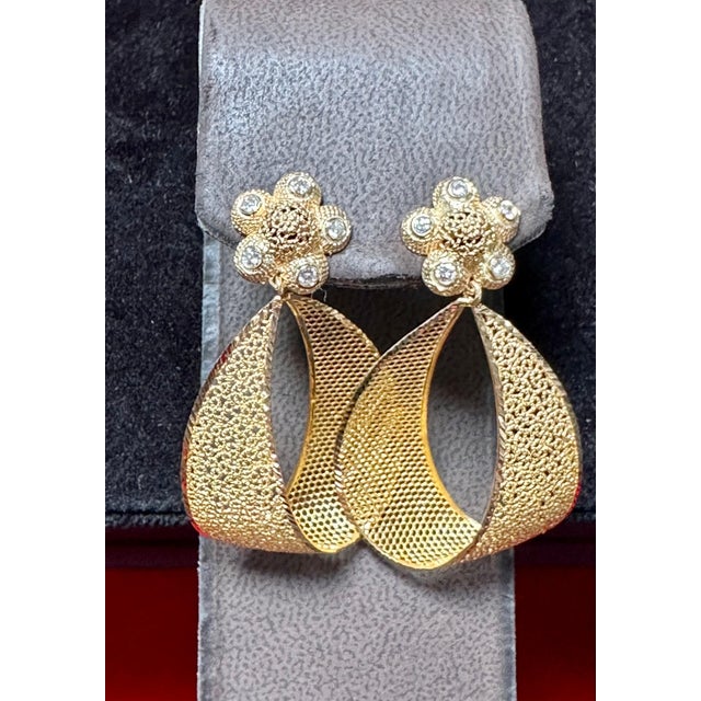 2020s 21 Kt Yellow Gold 12.8 Gm Dangling Earrings With Diamonds, 2.2 Inch Long For Sale - Image 5 of 8