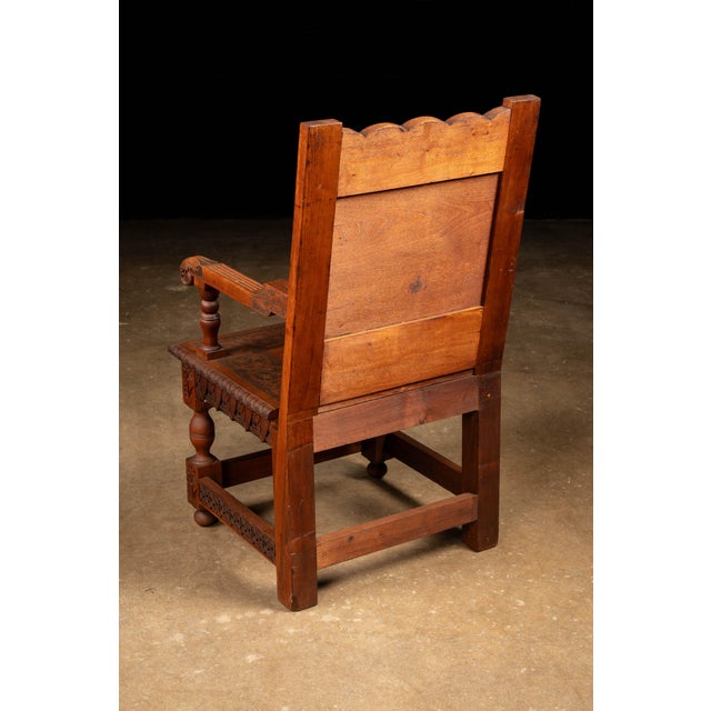 Late 19th-Century Gothic Revival Carved Wood Wainscot Armchair For Sale - Image 4 of 12