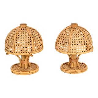 Table Lamps in Bamboo, Rattan and Vienna Straw by Louis Sognot, Italy, 1960s, Set of 2 For Sale