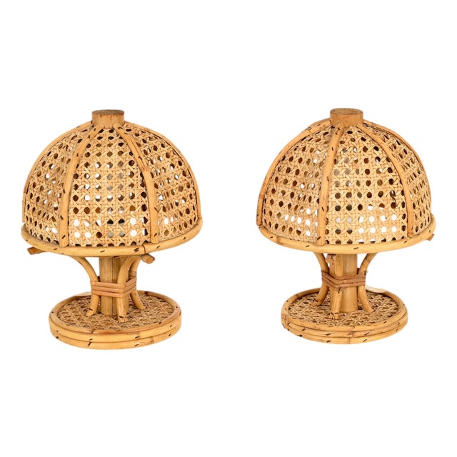 Table Lamps in Bamboo, Rattan and Vienna Straw by Louis Sognot, Italy, 1960s, Set of 2 For Sale