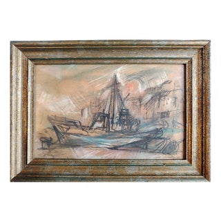Sotgi Salvatotre, Seascape, 1975, Charcoal & Pastel & Pencil & Cut Glass & Paper, Framed For Sale