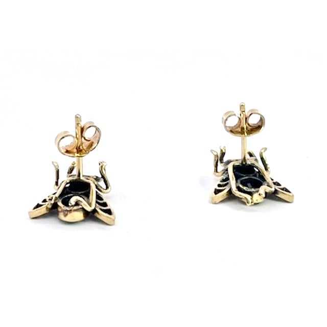 Antique Gold and Silver Bee Earrings With Sapphires and Diamonds, Pair For Sale In Los Angeles - Image 6 of 13