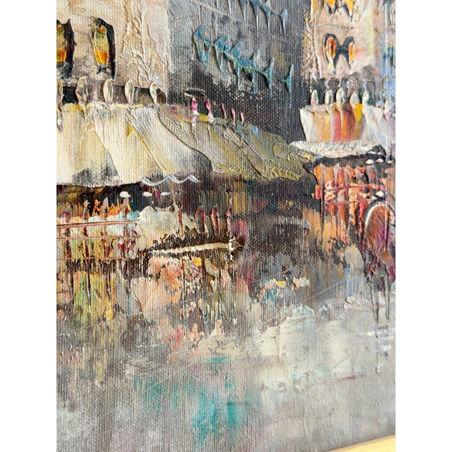 French Original Signed Paris Street Scene Oil Painting, Impasto Cityscape, Mid Century French Style, Ornate Gilt Frame For Sale - Image 3 of 12