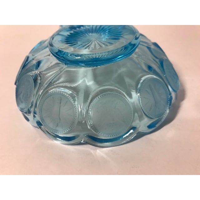 Mid 20th Century Vintage Fostoria “Old” Blue Coin Glass Nappy Dishes & Vase Set- 3 Pieces For Sale - Image 5 of 13