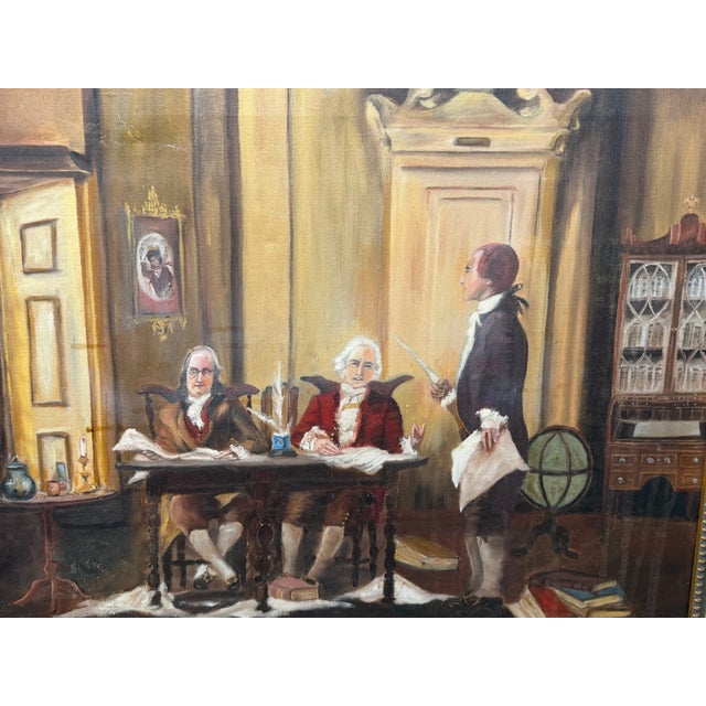 Historic Americana Oil Painting After Jean Leon Gerome Ferris – Benjamin Franklin, John Adams & Thomas Jefferson Drafting...