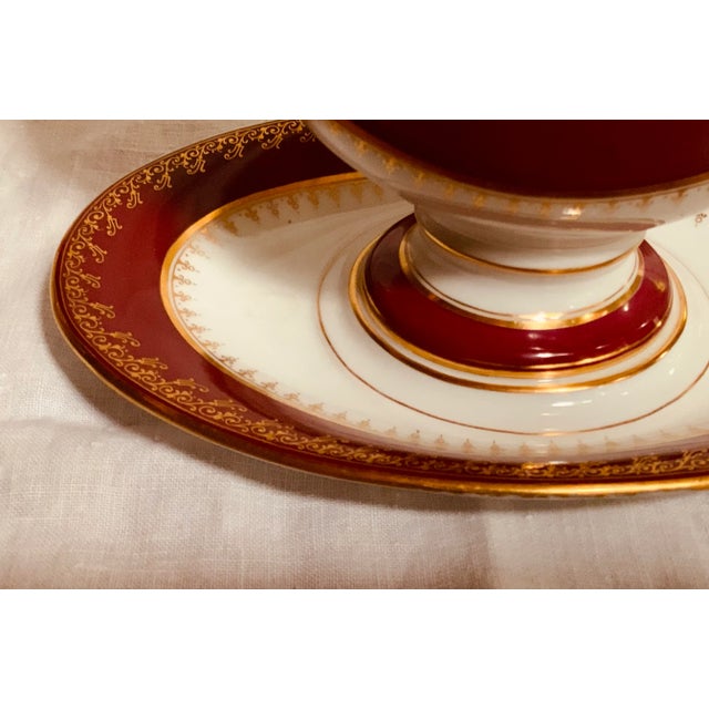Exceptional French Empire Porcelain Sauce Boat - Ruby Red With Gold Dust Glaze & Bacchus Handle, 1900-1909 For Sale - Image 4 of 12