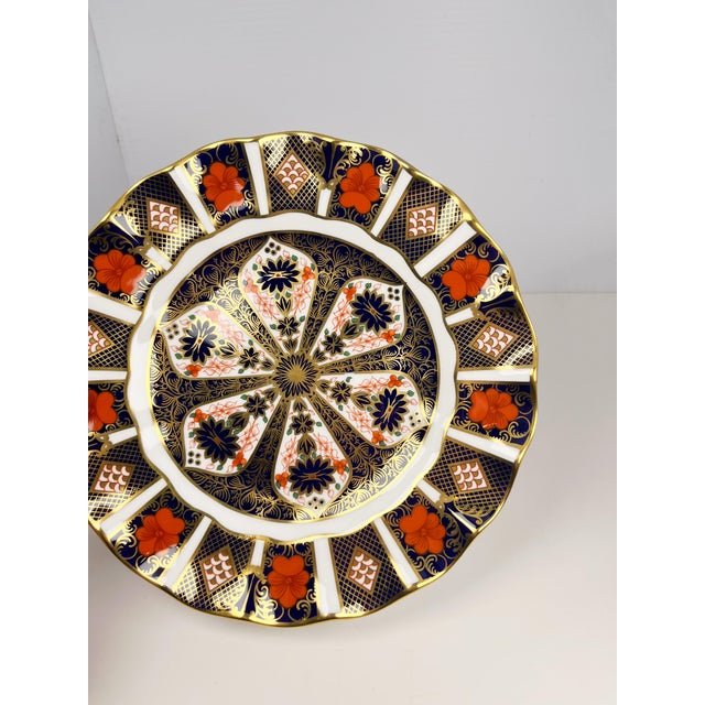 Gold 1980s Royal Crown Derby Old Imari 1128 Fluted Dessert Plate For Sale - Image 8 of 11