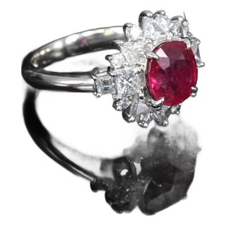 Late 20th Century Fine 2.36ct Gia Intense Red Ruby & 1.02ct Diamond Platinum Ring Size 6.25 For Sale