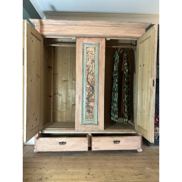 Wood Large Vintage Painted Pine Wardrobe with Chinoiserie Panels, 1940s For Sale - Image 7 of 11