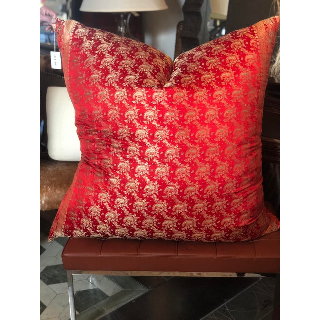 Antique Sari Custom Silk Orange Red Floor Cushion Chairish