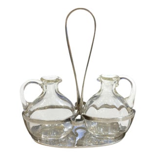 Mid 20th Century Arthur Krupp Milano Oil and Vinegar Glass and Silverplate Cruet Set - 3pcs, Possibly Gio Ponti For Sale