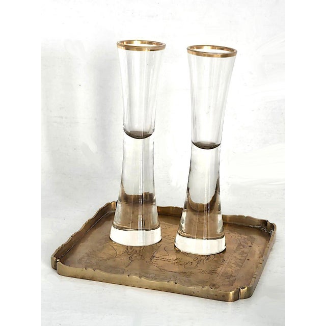 Mid-Century Modern 1930s Sea Glasbruk Heavy Bottom Champagne/Cocktail Glasses With Gold Band Rim - a Pair For Sale - Image 3 of 10