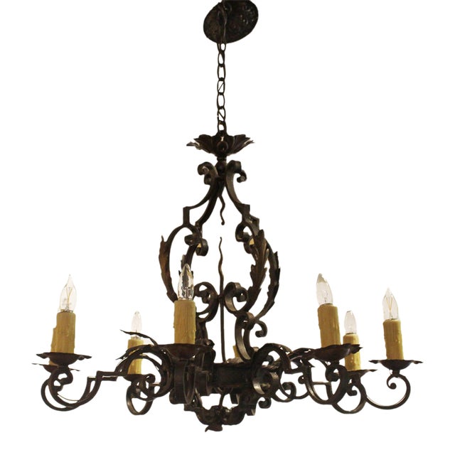 Late 19th Century French Iron 8-Light Chandelier For Sale