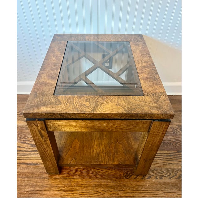 Vintage 1970’s Gordon's Fine Furniture Burlwood Smoked Glass Coffee, End and Accent Table Set For Sale - Image 10 of 11