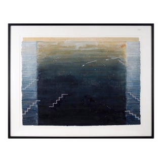 Abstract Expressionist Composition With Stairs in Gouache and Ink on Paper by Karen Guzak For Sale