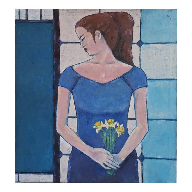 Lidia Wiencek, Woman with Daffodils, Oil on Canvas, 2003, Oil on Canvas For Sale