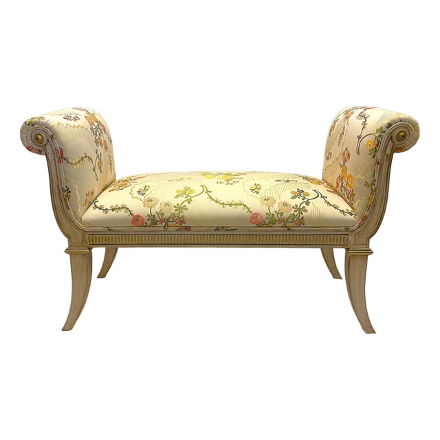 Vintage Francisco Hurtado Rolled Arm Upholstered Bench Made in Spain For Sale