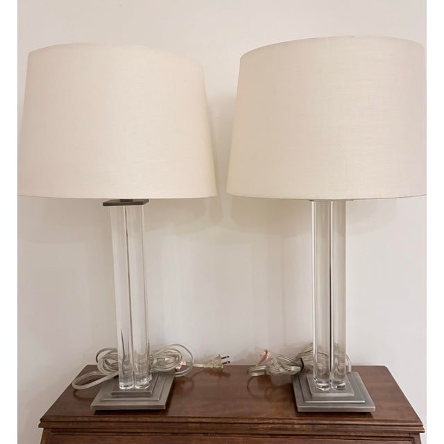 2010s Robert Abbey Acrylic Lucite Lamps, a Pair For Sale - Image 5 of 12